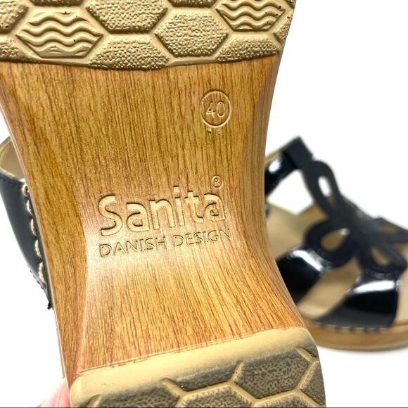 SANITA Black Patent Leather Dalia Clog Sandals Size 40 - Picture 7 of 10